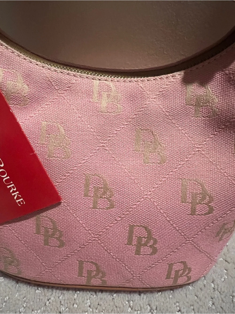 Dooney & Bourke Pink Logo Hobo with Brown Trim